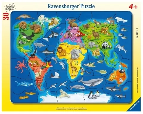 Puzzle 30 Mapa Świata zwierząt  4005556066414