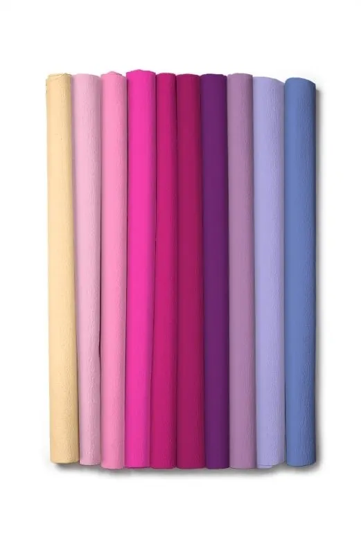 Bibuła marszczona, 25x200 cm, 10 rolek, 10 kolorów różowych  5902979043659