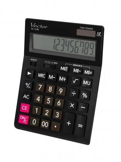 Kalkulator biurowy czarny Vector VC-12 BK  5904329026459