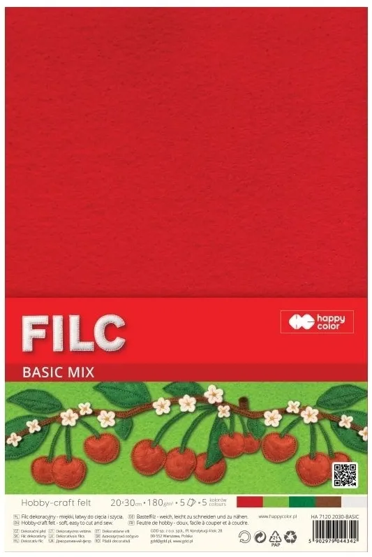 Filc dekoracyjny 20x30 cm 180 g/m2 - basic, 5 ark.  5902979044342