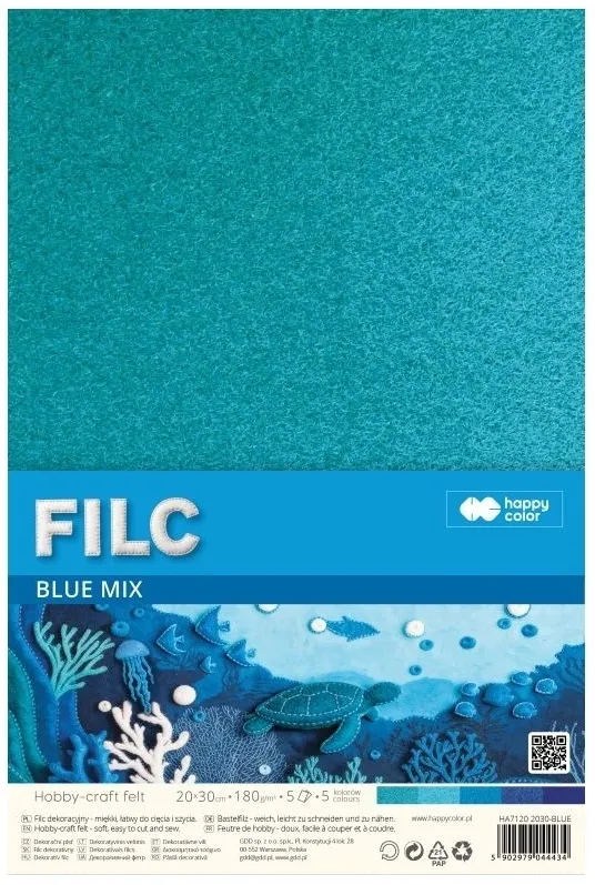 Filc dekoracyjny 20x30 cm 180 g/m2 - blue, 5 ark.  5902979044434