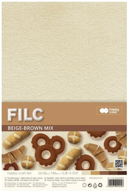 Filc dekoracyjny 20x30 cm 180 g/m2 - beige-brown, 5 ark.  5902979044458