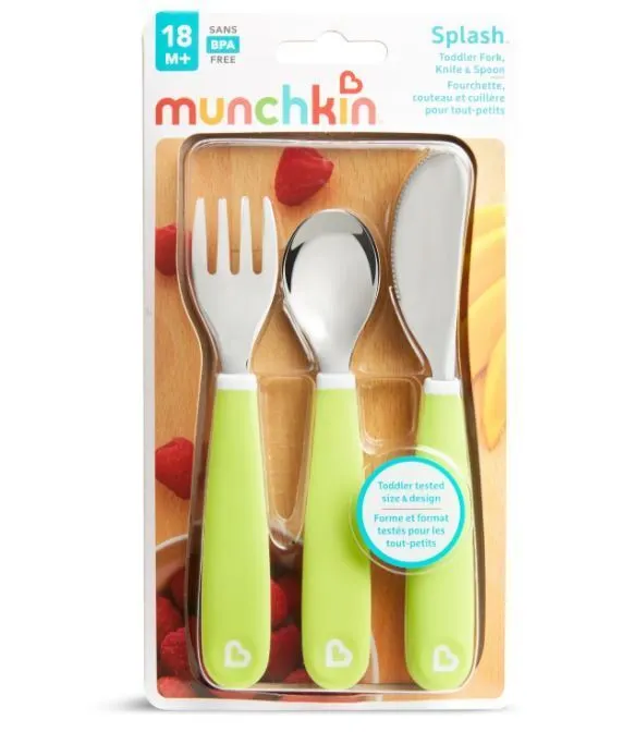 Zestaw stalowych sztućców dla dzieci Munchkin zielony  5019090125093