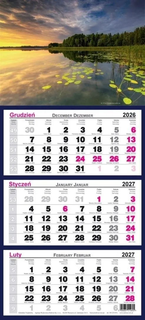 Kalendarz 2027 trójdzielny Mazury  5906667514612