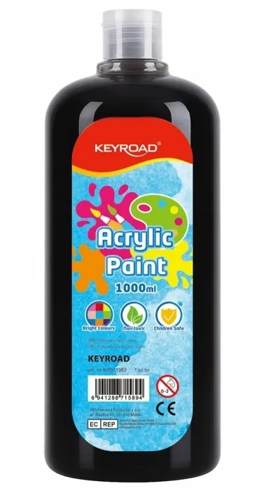Farba akrylowa KEYROAD butelka 1000ml czarna  6941288715894