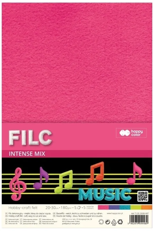 Filc dekoracyjny 20x30 cm 180 g/m2 - intense, 5 ark.  5902979044489