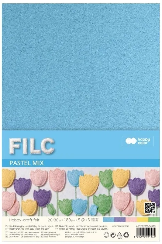Filc dekoracyjny 20x30 cm 180 g/m2 - pastel, 5 ark.  5902979044472