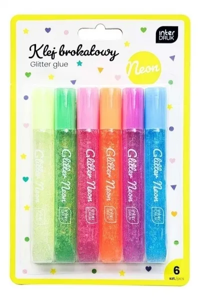 Klej do dekoracji brokatowy 6kol neon  5902277356796