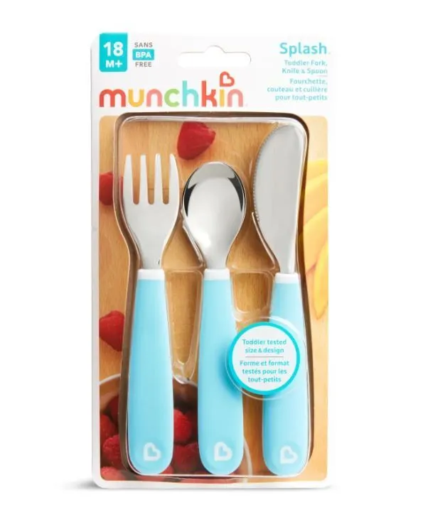 Zestaw stalowych sztućców dla dzieci Munchkin niebieski  5019090125130