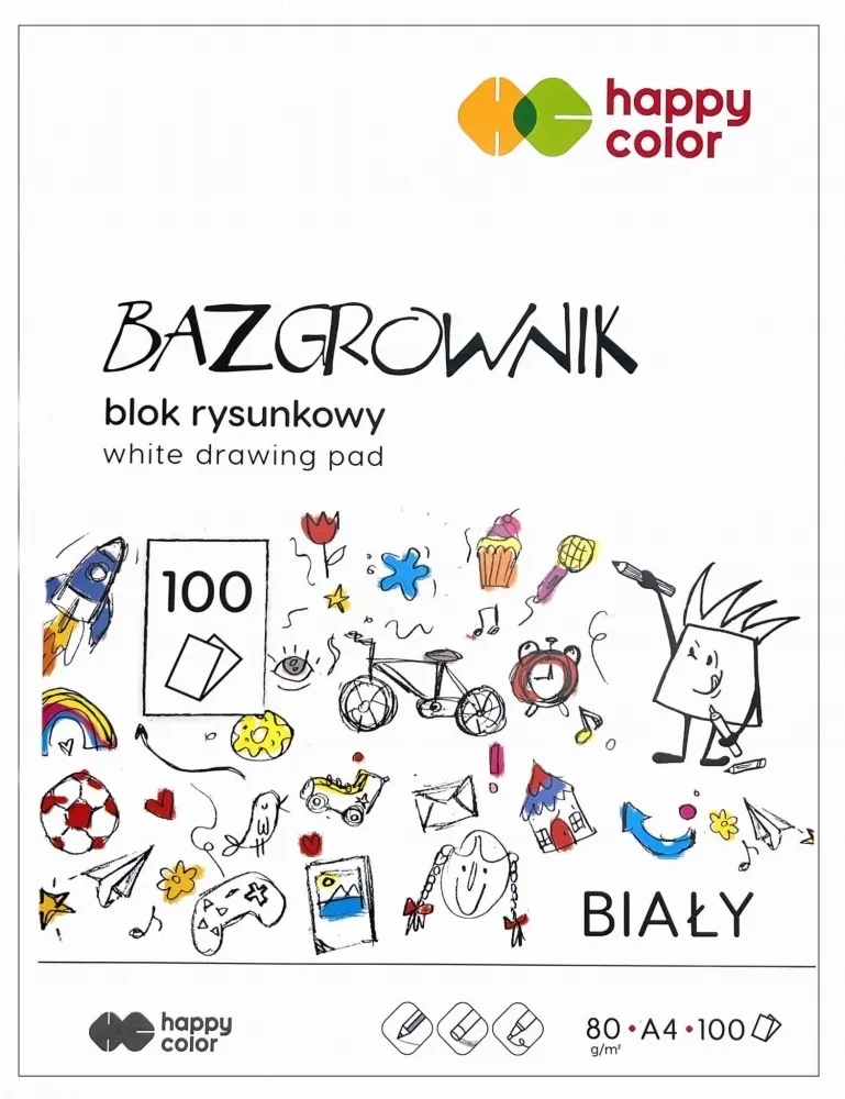 Happy Color, Bazgrownik - biały blok rysunkowy A4, 100 kartek  5902979013850