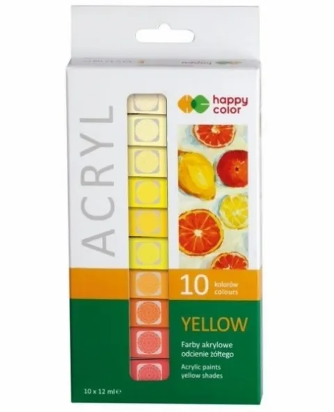 Farba akrylowa Happy Color, 10 odcieni żółtego x 12ml (HA 7370 0012-Y10)  5905130039331