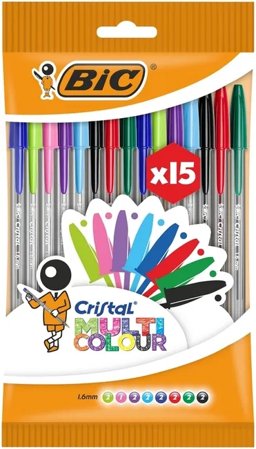 Długopis Cristal BIC multikolor, 15 kolorów 3086123714366
