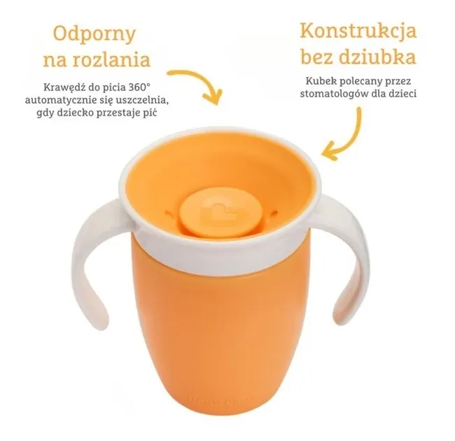 Kubek treningowy z uchwytami Munchkin Miracle 360° 207ml pomarańczowy 5019090124423
