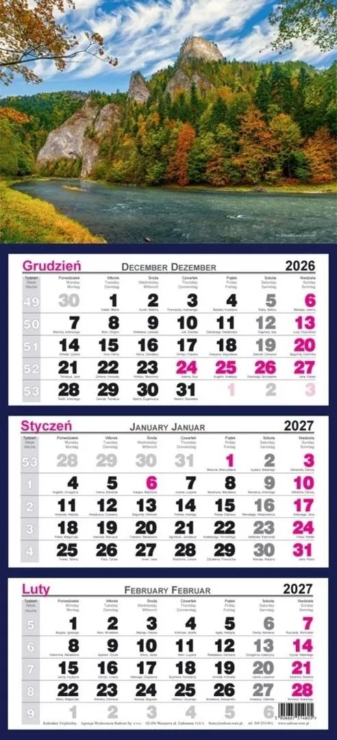 Kalendarz 2027 trójdzielny Dunajec  5906667514605