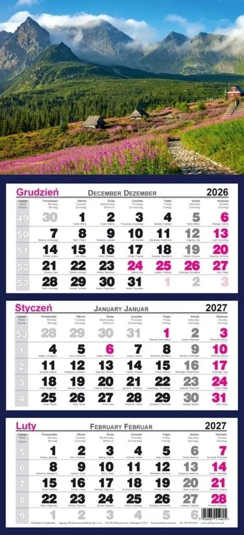 Kalendarz 2027 trójdzielny Tatry  5906667514636